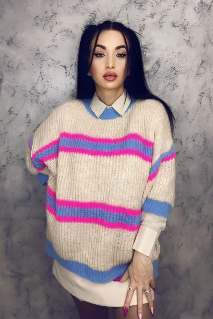 Дамски пуловер 6127-1 Многоцветен » MeiMall.bg
