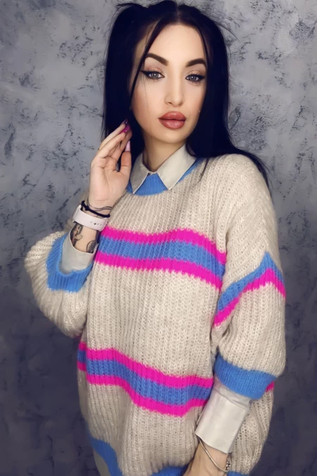 Дамски пуловер 6127-1 Многоцветен » MeiMall.bg