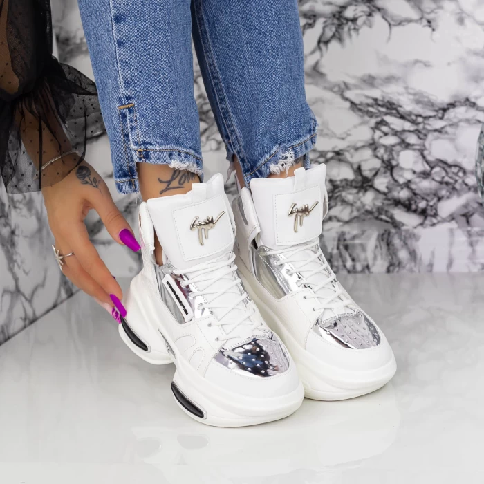 Дамски кецове с платформа K08 Бял » MeiMall.bg