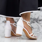Сандали с дебел ток 2XKK95 Бял » MeiMall.bg