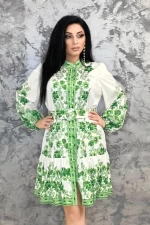 Дамска рокля VMC6923 Бял-Зелено » MeiMall.bg