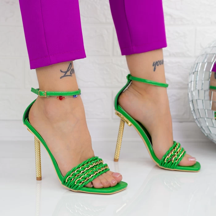 Дамски сандали с тънък ток VK118 Зелено Botinelli