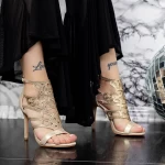 Дамски сандали с тънък ток 2XKK107 Златен Mei