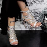 Дамски сандали с тънък ток 2XKK107 Сребро Mei