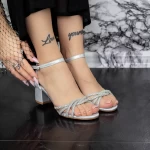 Дамски сандали с дебел ток 2XKK25 Сребро Mei
