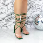 Дамски сандали с дебел ток 2KV75 Зелено Mei