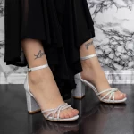 Дамски сандали с дебел ток 2XKK27 Сребро Mei
