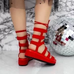 Дамски сандали с нисък ток 2YSD9 Червено » MeiMall.bg