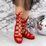 Дамски сандали с нисък ток 2YSD9 Червено » MeiMall.bg