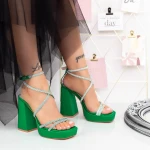 Дамски сандали с ток и платформа 2XKK100 Зелено Mei