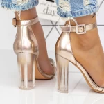 Дамски сандали с дебел ток 2XKK51 Шампанско Mei
