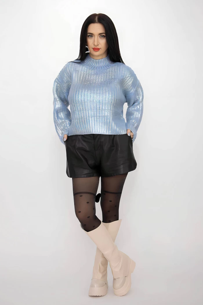 Дамски пуловер P07543 Синьо » MeiMall.bg