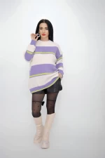 Дамски пуловер OP4 Бял-Лилаво » MeiMall.bg