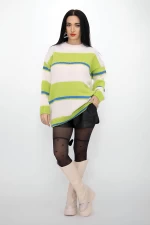 Дамски пуловер OP4 Бял-Зелено » MeiMall.bg