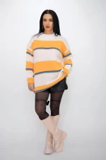 Дамски пуловер OP4 Бял-Оранжево » MeiMall.bg