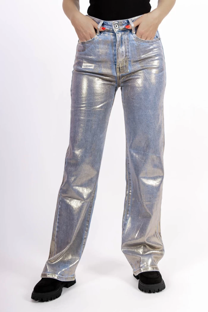 Дамски панталон HM6538-1 Синьо-Златен » MeiMall.bg