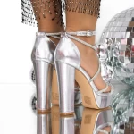 Дамски сандали с дебел ток 3KV35 Сребро | Mei