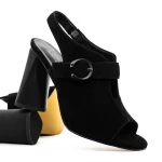 Дамски сандали с дебел ток K389-2R Черен | Advancer