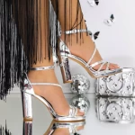 Дамски сандали на ток 3XKK112 Сребро | Mei