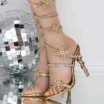 Дамски сандали на ток 3LU9 Златен | Mei