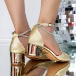 Дамски сандали с дебел ток 3XKK97 Златен | Mei
