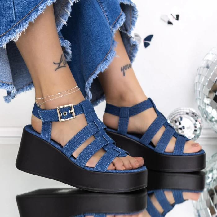 Дамски сандали на платформа 3GZ71 Тъмно синьо » MeiMall.bg