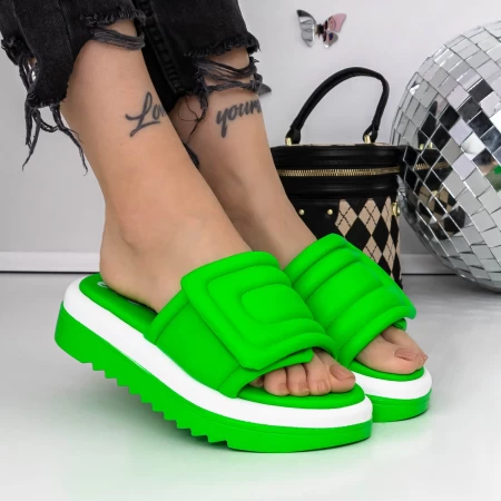 Дамски чехли с ниска подметка 3GH22 Зелено » MeiMall.bg