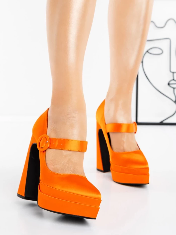 Pantofi cu Toc gros si Platforma LD-1162 ORANGE | L.DAY