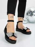 Sandale Dama cu Talpa Joasa 5H22 BLACK-WHITE | MEI