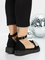 Sandale Dama cu Talpa Joasa 5H22 BLACK-WHITE | MEI