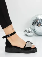 Sandale Dama cu Talpa Joasa 5H22 BLACK-WHITE | MEI