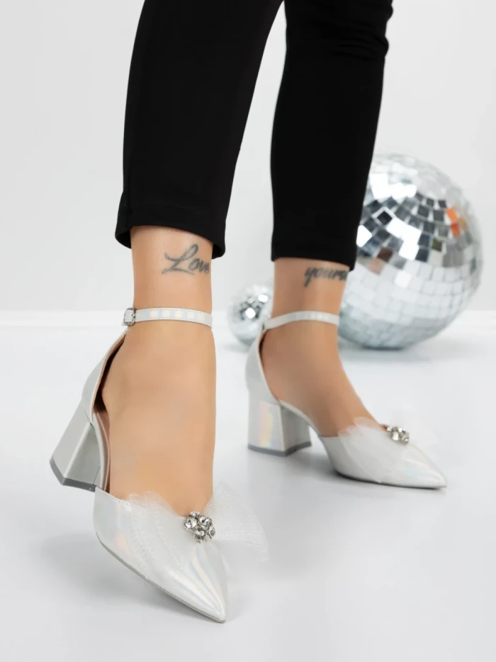 Sandale Dama cu Toc Gros 5XKK7 SILVER | MEI