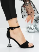 Sandale Dama cu Toc Subtire 5XKK17 BLACK | MEI