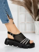 Sandale Dama cu Talpa Joasa 5HXS21 BLACK-WHITE | MEI