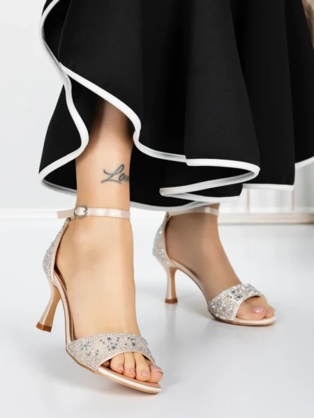 Sandale Dama cu Toc Subtire 5XKK10 CHAMPAGNE | MEI