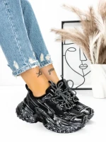 Pantofi Sport Dama cu Platforma 5WL83 BLACK-SILVER | MEI