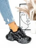 Pantofi Sport Dama cu Platforma 5WL83 BLACK-SILVER | MEI