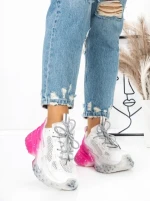 Pantofi Sport Dama cu Platforma 5WL83 PINK-WHITE | MEI