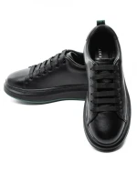 Pantofi Sport Barbati din piele naturala 51191 BLACK-GREEN | ADVANCER