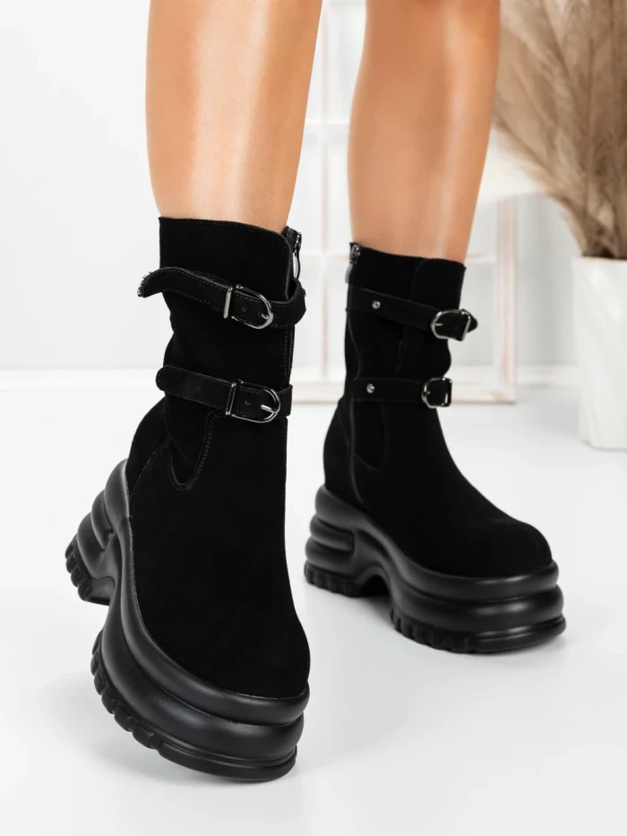 Ghete Dama din piele naturala 5W62 BLACK | PANTOFUL