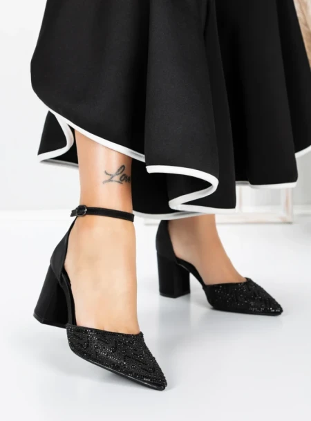 Pantofi cu Toc Gros 5XKK37 BLACK | MEI