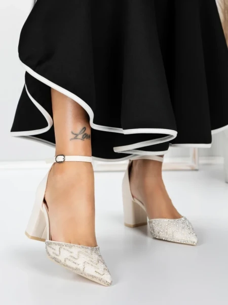 Pantofi cu Toc Gros 5XKK37 BEIGE | MEI