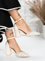 Pantofi cu Toc Gros 5XKK37 BEIGE | MEI