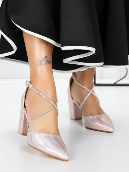 Pantofi cu Toc Gros 2YXD63 CHAMPAGNE | MEI