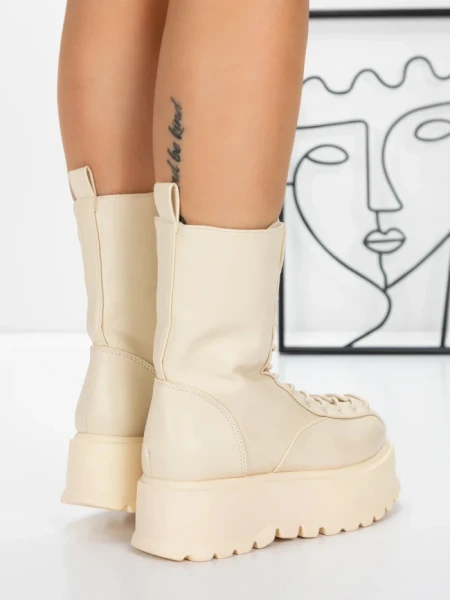 Дамски ботуши на платформа 3AL77 Бежово | Mei » MeiMall.bg