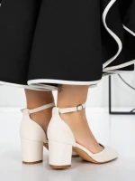 Pantofi cu Toc Gros 3XKK81 BEIGE | MEI