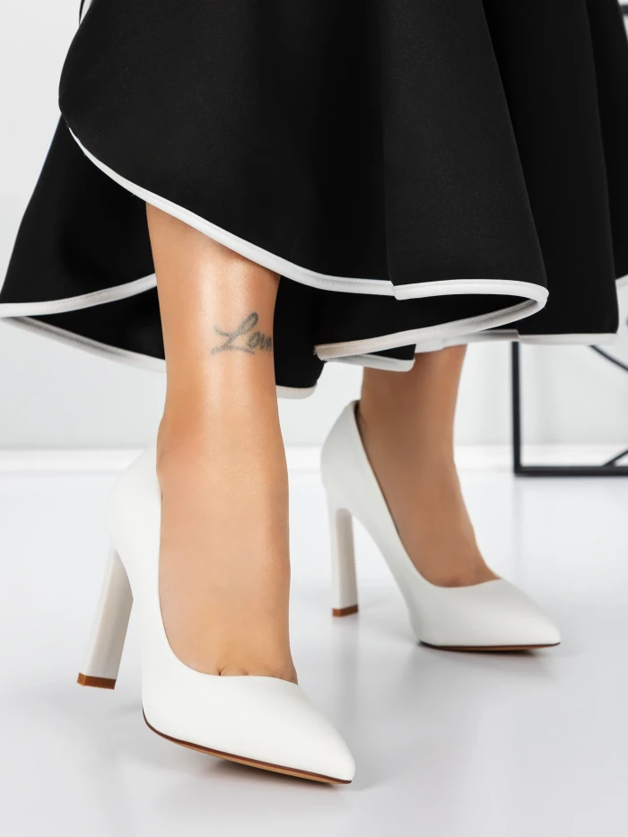 Обувки с дебел ток 3DC36 Бял » MeiMall.bg