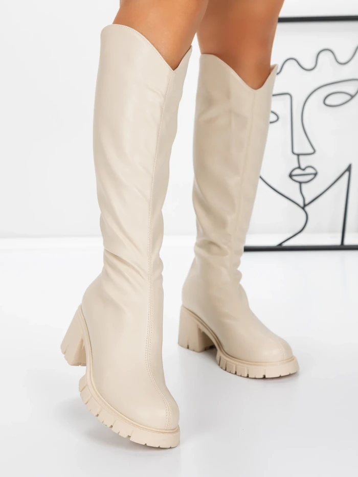 Дамски боти с ниска подметка 3WL15 Бежово » MeiMall.bg