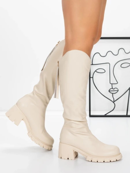 Дамски боти с ниска подметка 3WL15 Бежово » MeiMall.bg