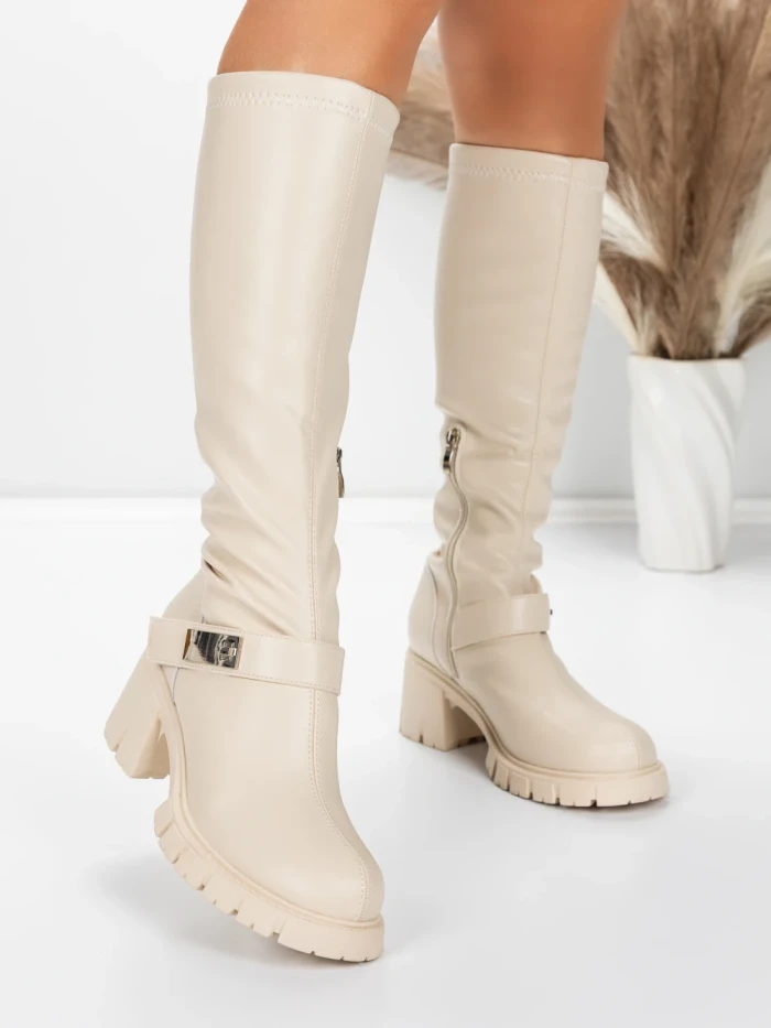 Cizme Dama cu Toc 57WL7 BEIGE | MEI